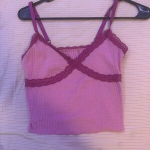 Pink and Purple Lace Trim Cami Top